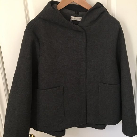 Anthracite grey wool-blend jacket with hood. IT42, NWT - Picture 1 of 6